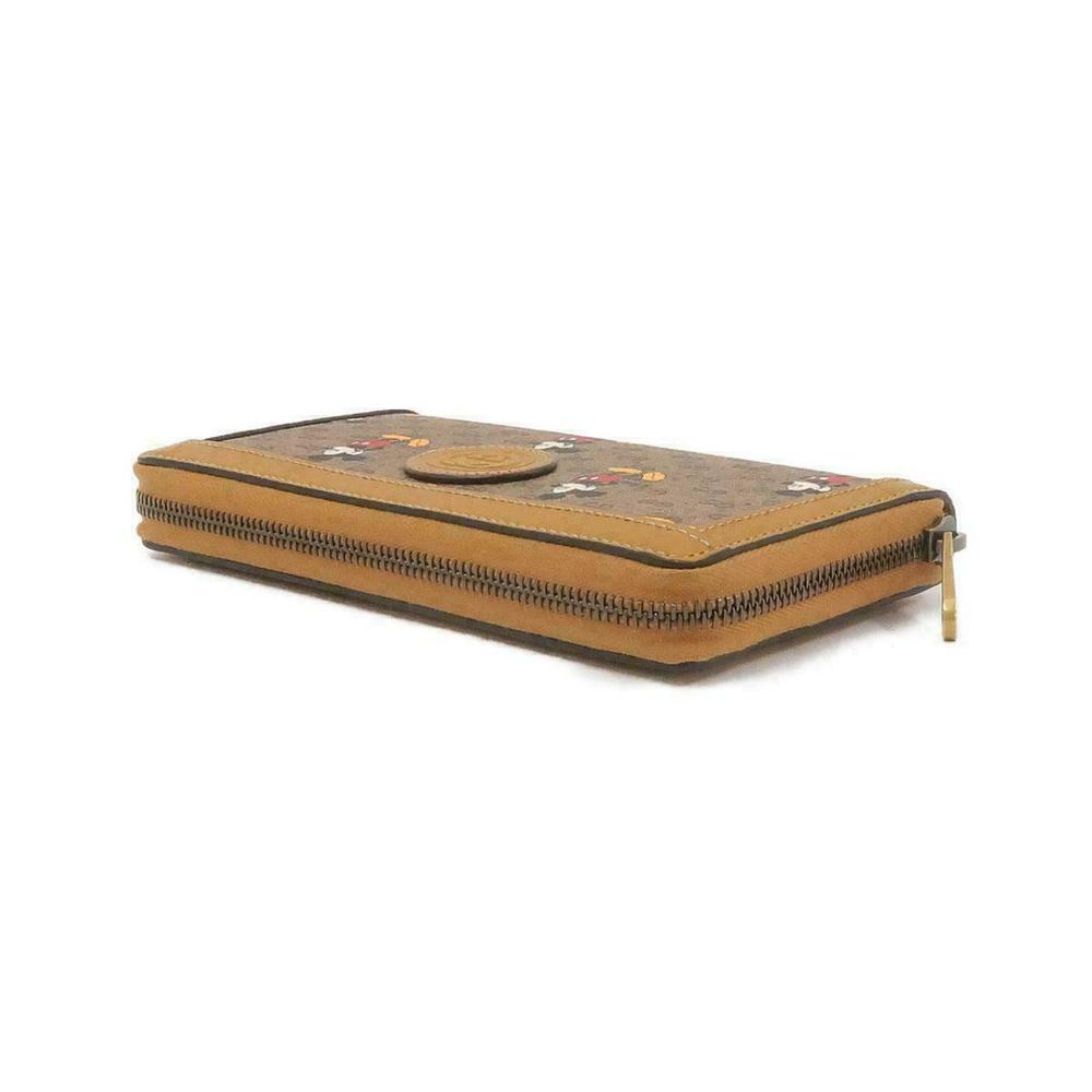 Gucci GG Disney X Mickey Mouse Zip Around Tan Gold Brown Purse Wallet Italy NEW - Picture 3 of 13